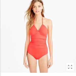 J Crew One Piece Navy Blue Ruched Halter Swimsuit